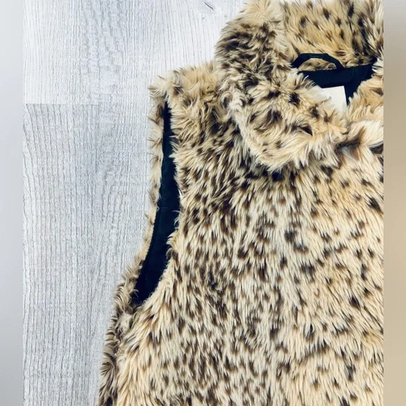 Zara Girls Leopard Print Faux Fur Zip Outerwear Vest Size L - Picture 2 of 7